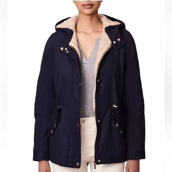 Collection B Juniors' Trendy Hooded Drawstring Waist Anorak Parka Jacket Navy XL - Picture 2 of 12